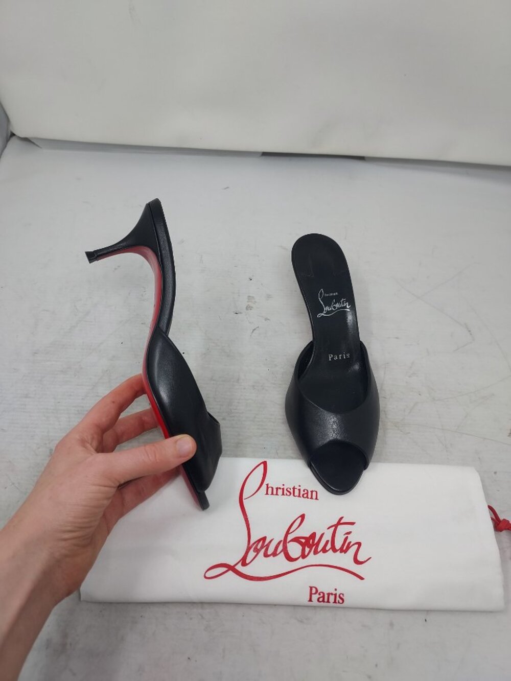 CHRISTIAN LOUBOUTIN Me Dolly Leather Black Mule Sandal